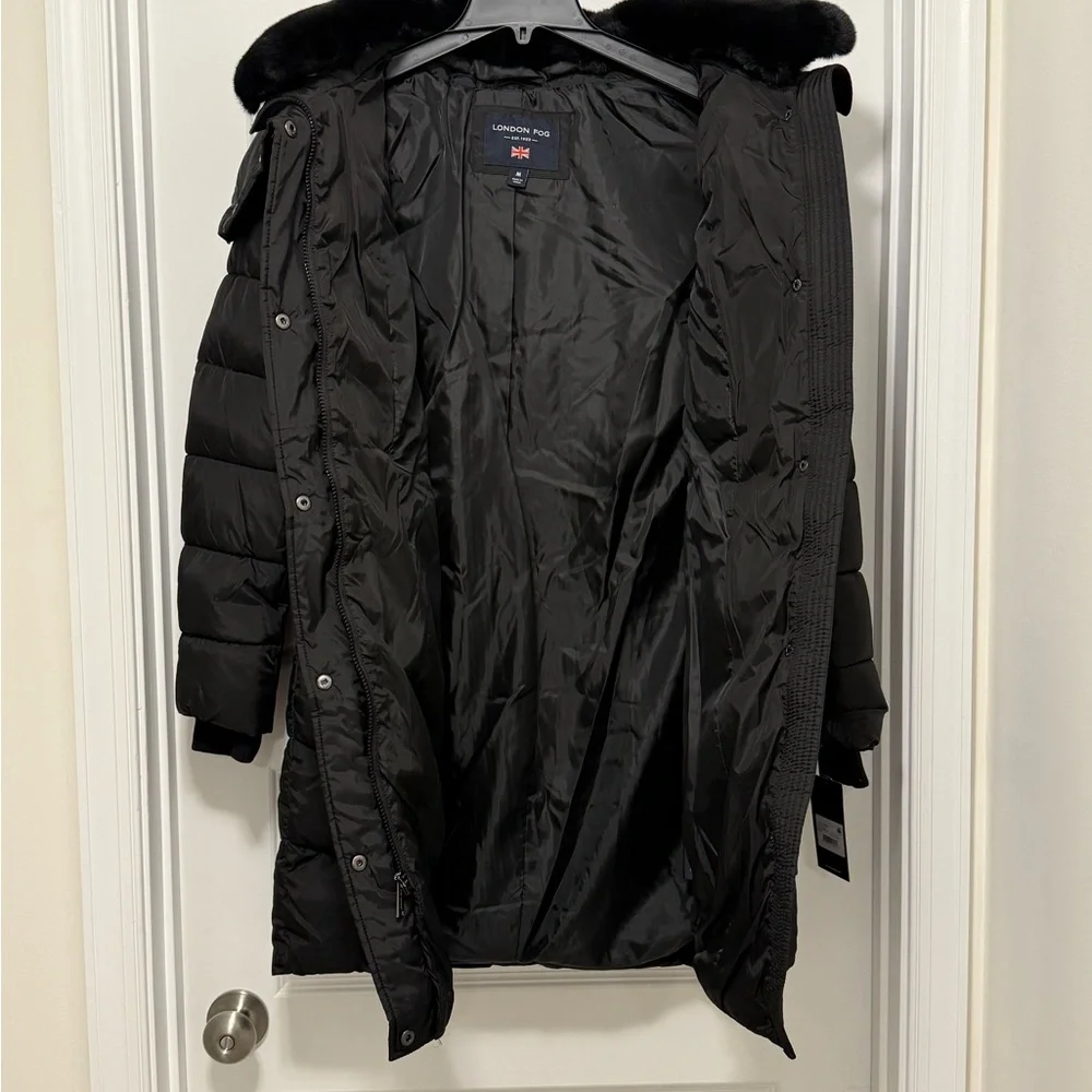 London Fog Women's Black Puffer Jacket with Detachable Faux Fur and Hood - Picture 5 of 9